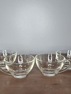 Set Of FOUR 6oz Clear Glass Cups With Handles For Punch, Coffee, Dessert, Bar